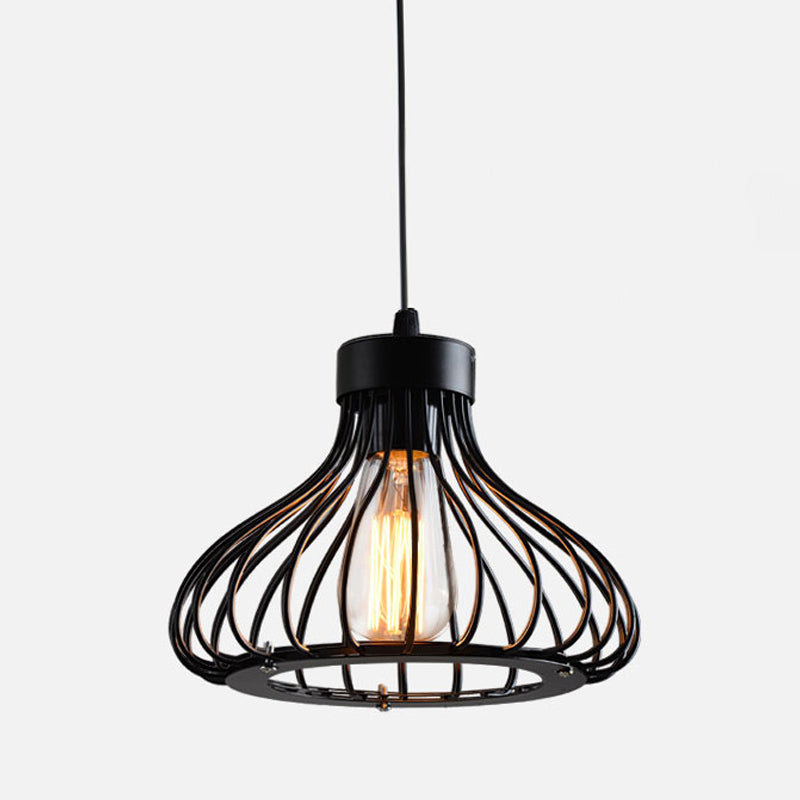 Rustic 1-Light Iron Ceiling Pendant Lamp In Black - Cone/Oval/Globe Suspended Lighting For Dining