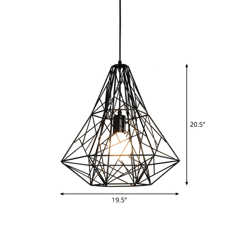 Rustic 1-Light Iron Ceiling Pendant Lamp In Black - Cone/Oval/Globe Suspended Lighting For Dining