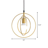Industrial Metal Gold Pendant Light With Triple Star/Round Frame - Hanging Ceiling Fixture