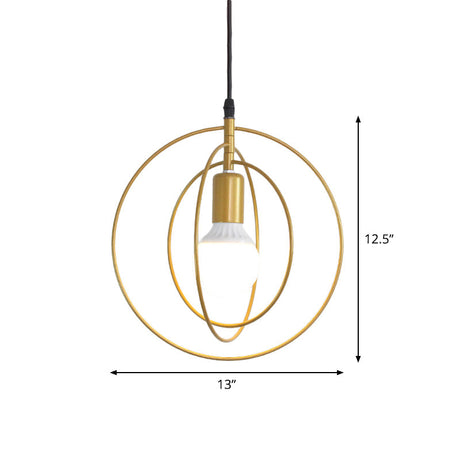 Industrial Metal Gold Pendant Light With Triple Star/Round Frame - Hanging Ceiling Fixture