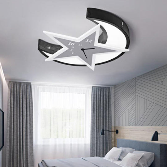 Kid’s Bedroom Flushmount Ceiling Lamp With Star And Moon Cartoon Leds White / 18’