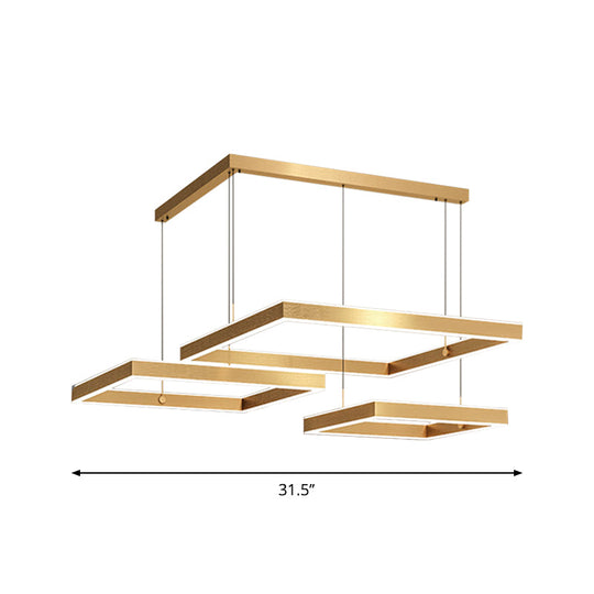 Postmodern Acrylic Gold Finish Led Chandelier - 2/3 Tiers Square/Rectangle Pendant Light For Living
