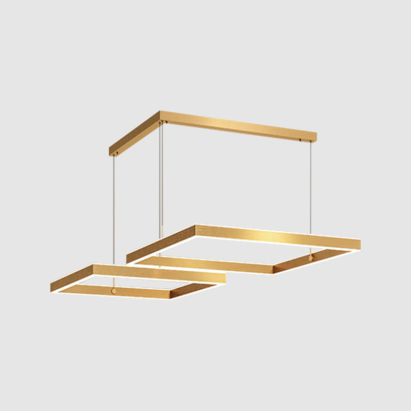 Postmodern Acrylic Gold Finish Led Chandelier - 2/3 Tiers Square/Rectangle Pendant Light For Living