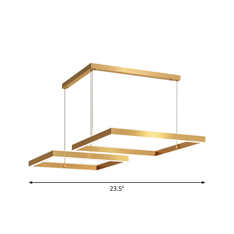 Postmodern Acrylic Gold Finish Led Chandelier - 2/3 Tiers Square/Rectangle Pendant Light For Living