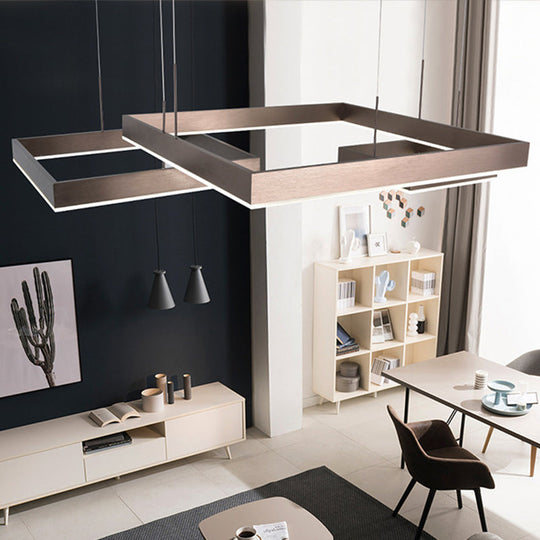 Contemporary Brown Aluminum Suspension Light: Led Hanging Chandelier In Warm/White Light Small/Large