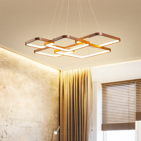 Sleek Brown 4/5 Tiered Led Chandelier With Acrylic Square Design In Warm/White Light / 5 Tiers Warm