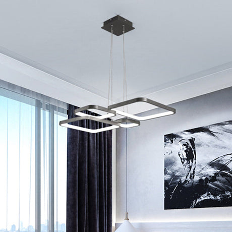Sleek Brown 4/5 Tiered Led Chandelier With Acrylic Square Design In Warm/White Light / 4 Tiers Warm