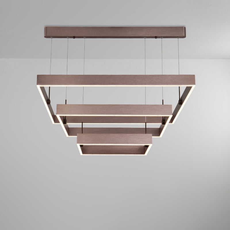 Modernist Led Office Ceiling Chandelier - Layered Square Design Coffee Finish Warm/White Light