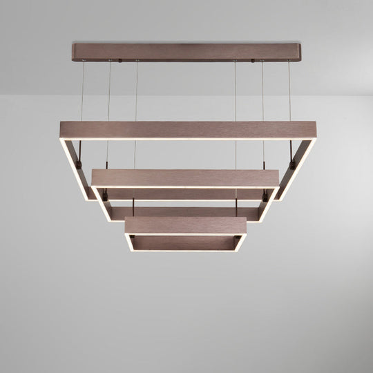 Modernist Led Office Ceiling Chandelier - Layered Square Design Coffee Finish Warm/White Light