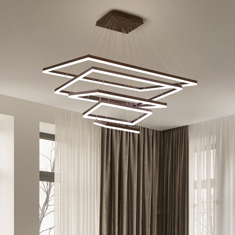 Contemporary Rectangular Acrylic Coffee Led Chandelier - 3/4/5 Tiers Hanging Pendant Lamp / 5