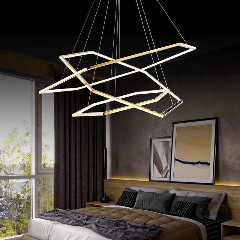 Modern Hexagonal Led Chandelier: Stainless Steel 3 Lights Warm/White Light In Gold