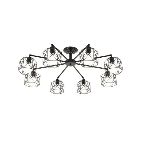 Iron Wire Cage Ceiling Chandelier - Rotating Pendant Lamp In Black For Bedroom 4/6/8-Light Option