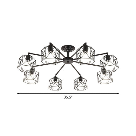 Iron Wire Cage Ceiling Chandelier - Rotating Pendant Lamp In Black For Bedroom 4/6/8-Light Option