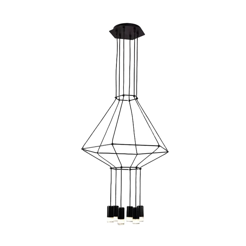 Industrial Black Hexagonal/Long Column Pendant Light - Modern 3D Structure With 4/6/8 Heads Ideal