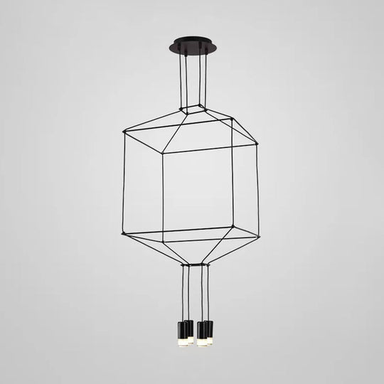Industrial Black Hexagonal/Long Column Pendant Light - Modern 3D Structure With 4/6/8 Heads Ideal