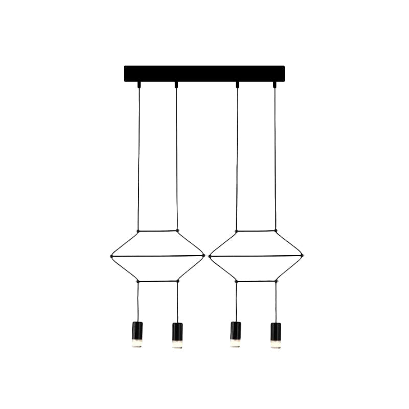 Iron Pendant Light Industrial Chandelier - Hexagonal/Long Column Design 4/6/8 Heads Black 3D