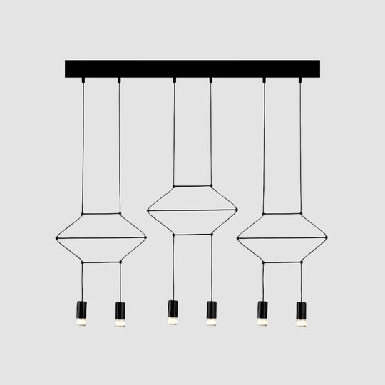 Industrial Black Hexagonal/Long Column Pendant Light - Modern 3D Structure With 4/6/8 Heads Ideal