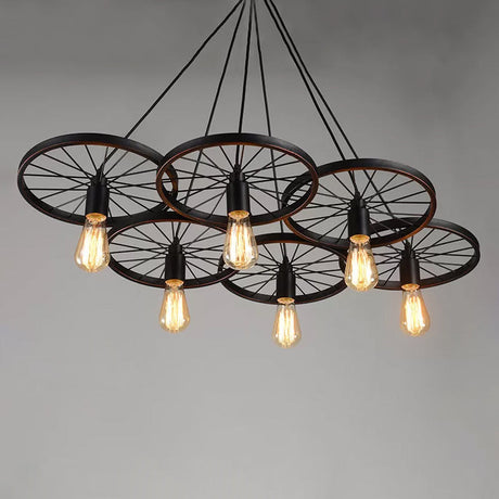 Rustic Iron Black Wheel Chandelier Ceiling Light - 3/6 Bulbs Living Room