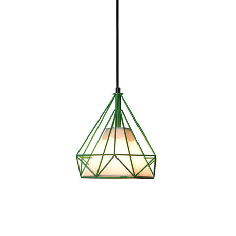 Diamond Loft Ceiling Hang Lamp 1-Head Pendant Lighting In Black/White/Green With Cone Fabric Shade