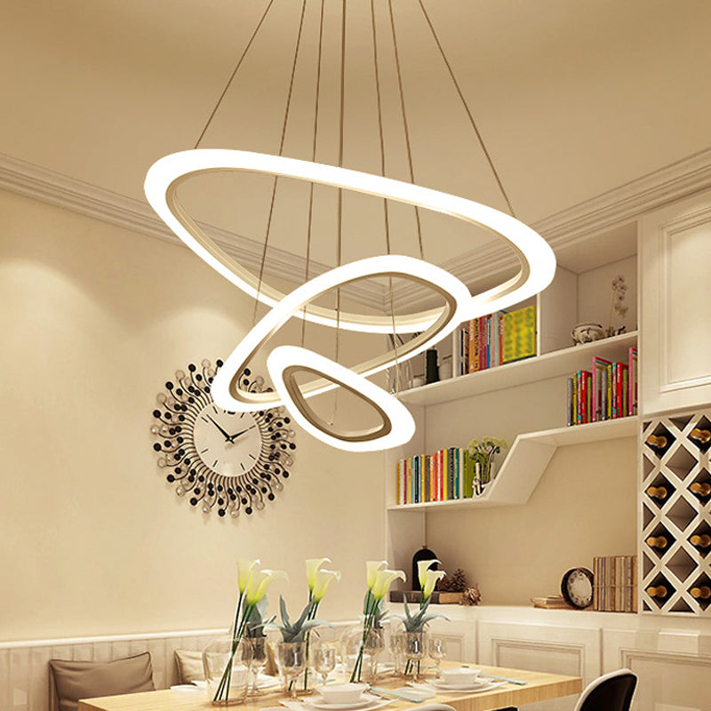 Minimalist White Led Pendant Light: Dining Room Chandelier With Triangle/Round Acrylic Shade (2/3