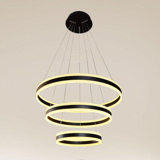 Modern Black Circular Chandelier - Simple 3-Light Acrylic Led Pendant For Dining Table