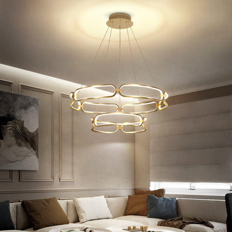 Metal Gold Led Pendant Light - 1/2-Tiered Wristlet Shaped Chandelier Simple & Stylish Small/Large