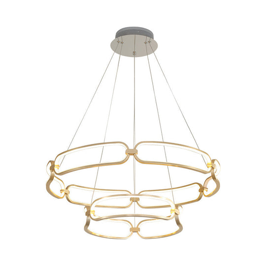 Metal Gold Led Pendant Light - 1/2-Tiered Wristlet Shaped Chandelier Simple & Stylish Small/Large