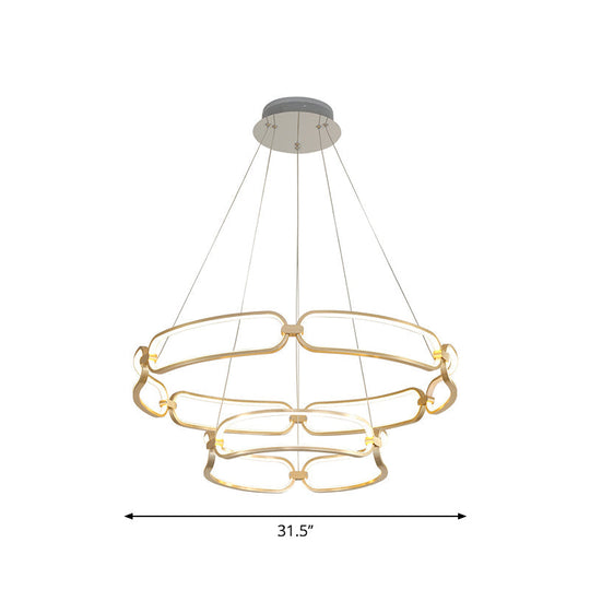 Metal Gold Led Pendant Light - 1/2-Tiered Wristlet Shaped Chandelier Simple & Stylish Small/Large