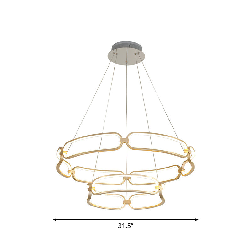 Stylish Gold Metal Led Pendant Light - 1/2-Tiered Wristlet Chandelier Small/Large Sizes