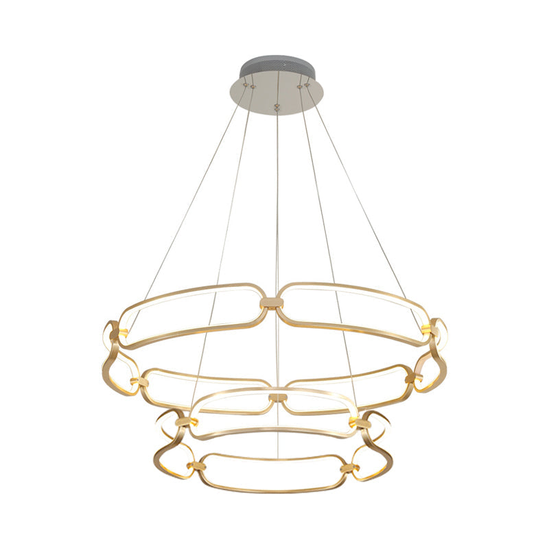 Metal Gold Led Pendant Light - 1/2-Tiered Wristlet Shaped Chandelier Simple & Stylish Small/Large