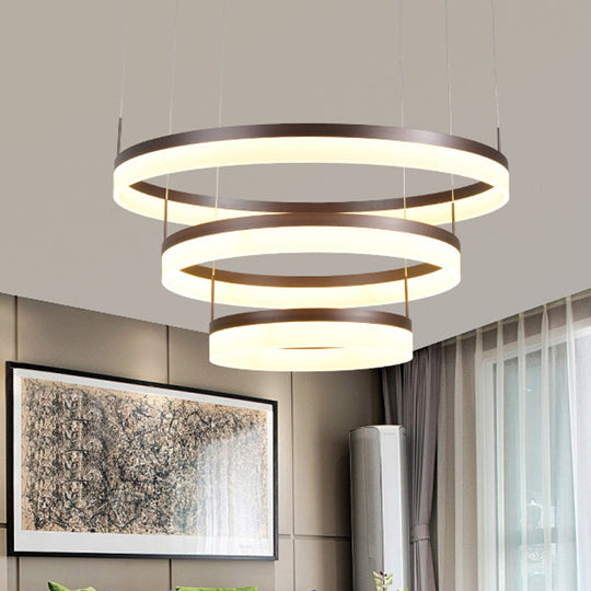 Minimalist Acrylic Led Chandelier Lamp - 2/3-Tier Circular Drop Pendant For Coffee Table