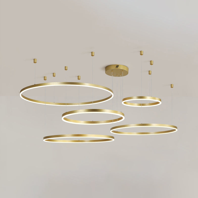 Postmodern Gold Led Hoop Chandelier - 3/4/5 Tiers Ideal For Living Room