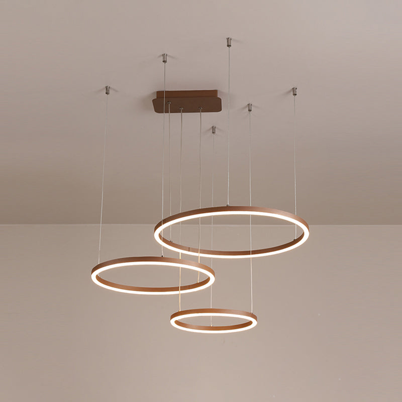 Brown Led Acrylic Chandelier - 3/4/5-Tier Minimalist Circular Pendant Light For Restaurants