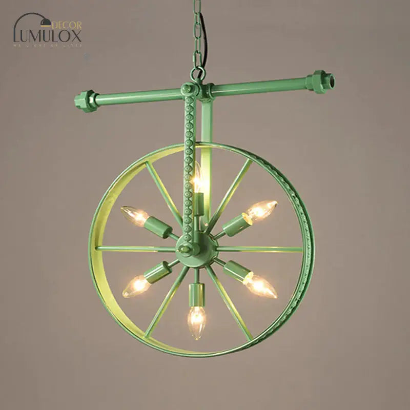 Metallic Wheel Chandelier Lamp Art Deco 6 Lights White/Black/Rust Pendant Ceiling Light For