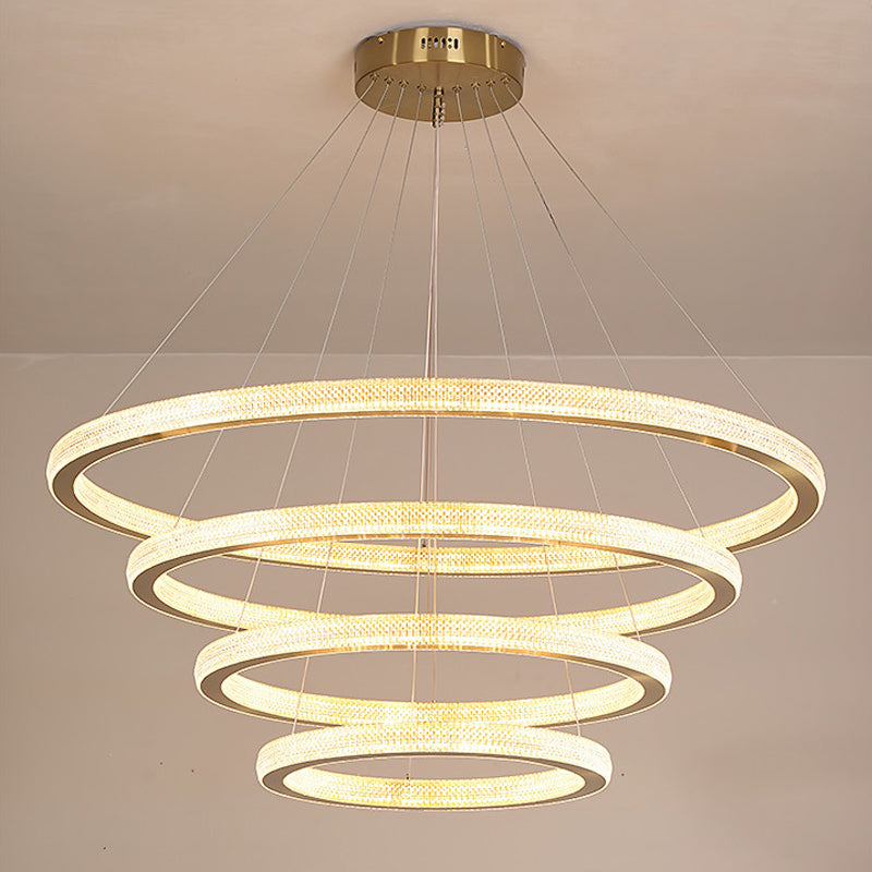 Minimalistic Brass Led Chandelier Light With Acrylic Suspension - 1/3/4-Tier Circle Design