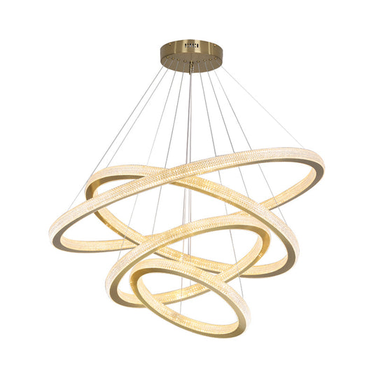 Minimalistic Brass Led Chandelier Light With Acrylic Suspension - 1/3/4-Tier Circle Design