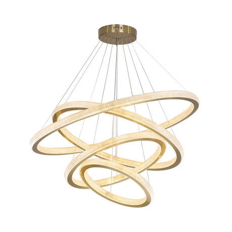 Minimalistic Led Chandelier: Circle Acrylic Suspension Pendant Light - 1/3/4 Tiers Brass Fixture