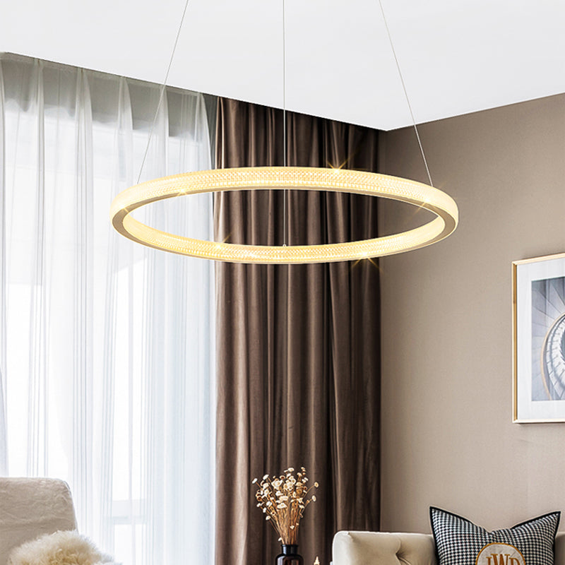 Minimalistic Brass Led Chandelier Light With Acrylic Suspension - 1/3/4-Tier Circle Design