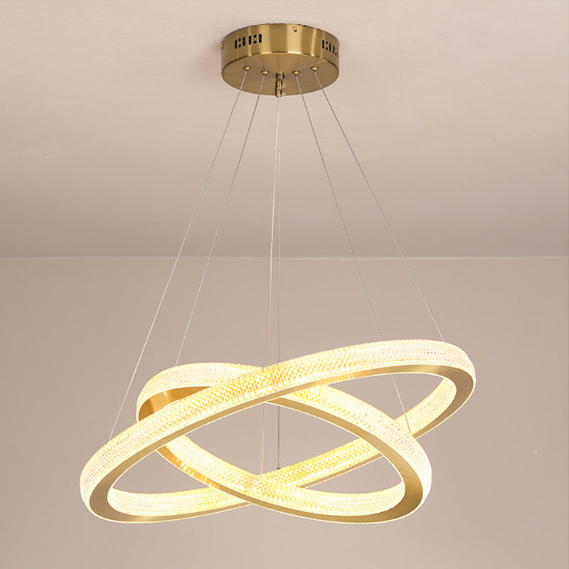 Minimalistic Brass Led Chandelier Light With Acrylic Suspension - 1/3/4-Tier Circle Design