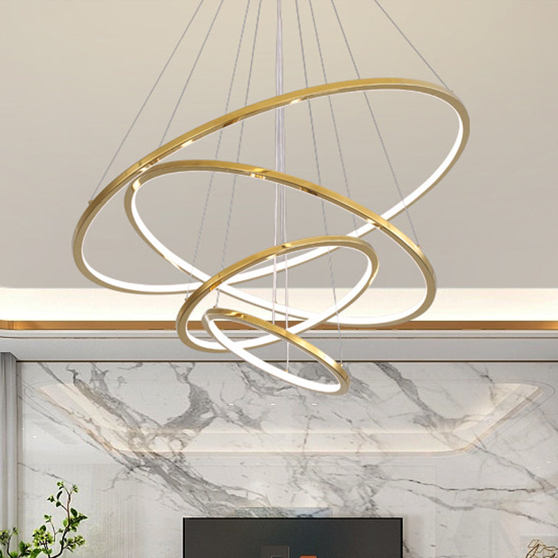 Gold Multi -Tire Chandelier Lamp Simplicity Stainless Steel Led Circle Ceiling Pendant Lighting