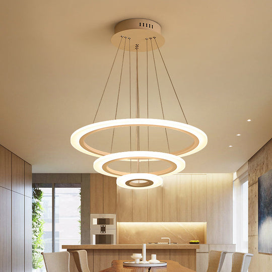 Led 2/3-Tiered Acrylic Chandelier - Modern Coffee Hoop Pendant Light Kit Small/Large Size / 3 Tiers