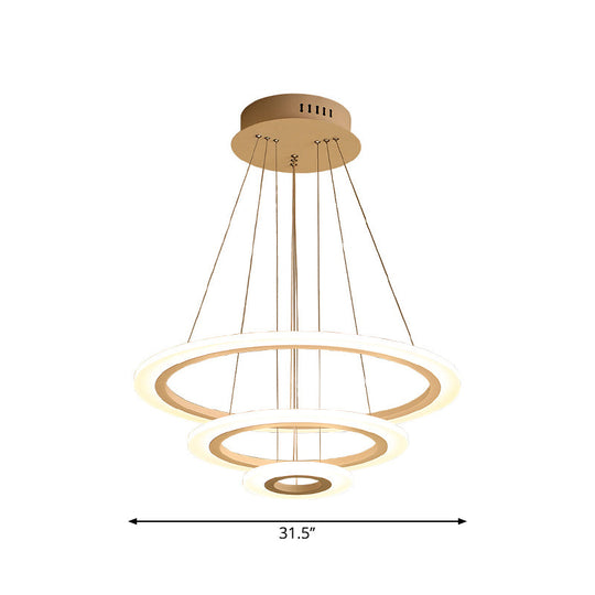 Led 2/3-Tiered Acrylic Chandelier - Modern Coffee Hoop Pendant Light Kit Small/Large Size