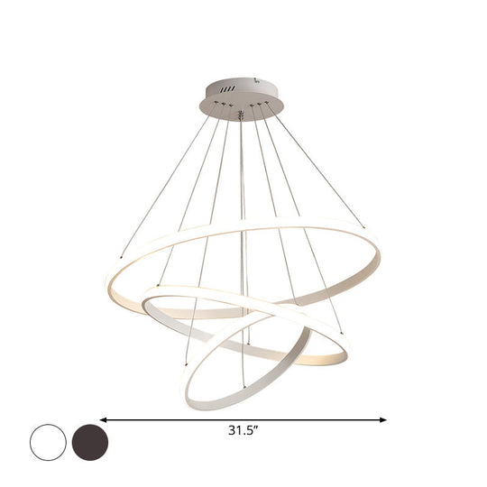 Minimalist 3-Head Led Acrylic Ceiling Suspension Chandelier - White/Coffee Small/Large