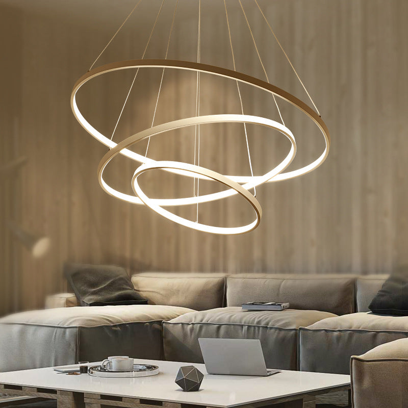 Modern 3-Ring Led Pendant Light In Black/White/Gold For Living Room Ceiling