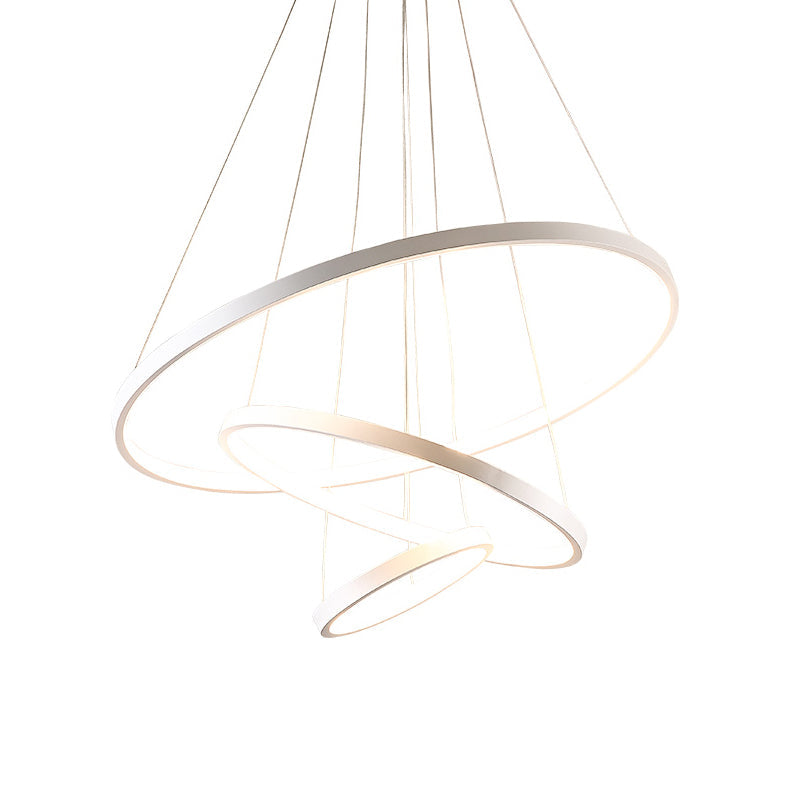 Modern 3-Ring Led Ceiling Chandelier: Acrylic Pendant Light In Black/White/Gold