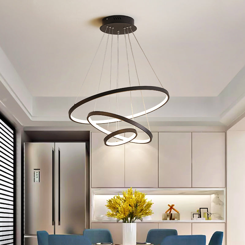 Modern 3-Ring Led Pendant Light In Black/White/Gold For Living Room Ceiling