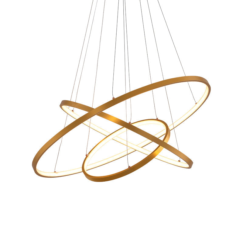 Modern 3-Ring Led Ceiling Chandelier: Acrylic Pendant Light In Black/White/Gold