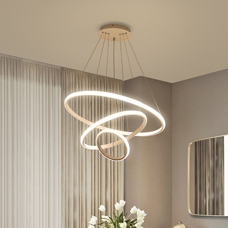 Contemporary Round Pendant Led Chandelier For Dining Room In White/Coffee - 2/3 Tier Design White /