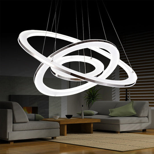 Minimal Silver Led Chandelier Pendant Lights - Hang Lamp In Warm/White Light