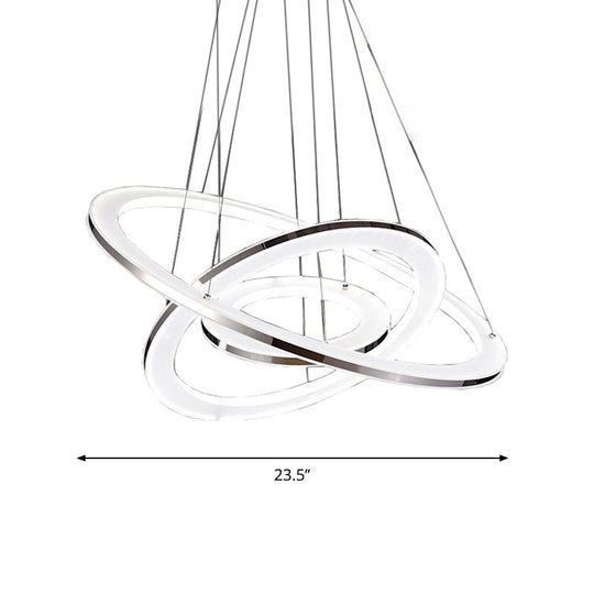 Minimal Silver Circle Led Pendant Chandelier - 3 Lights Acrylic Small/Large Warm/White Light